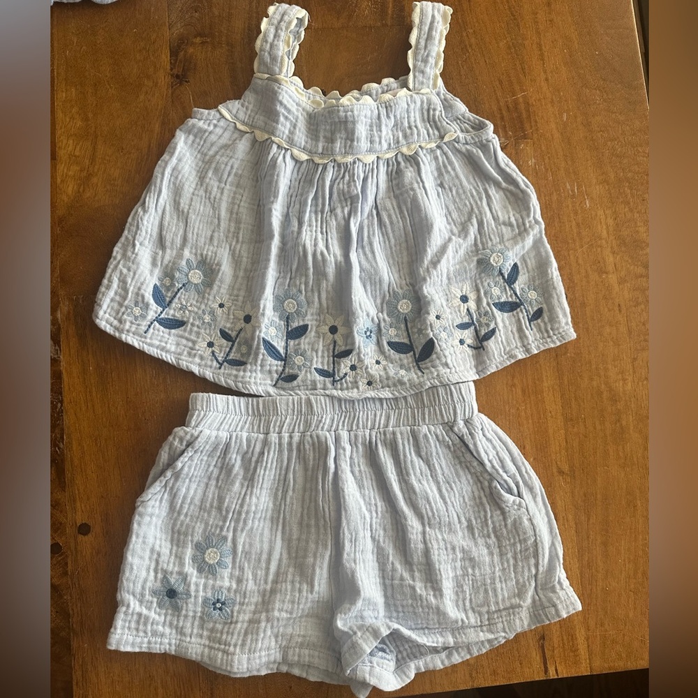 Design History Girls 4T Light Blue Tank & Shorts Set with White Trim